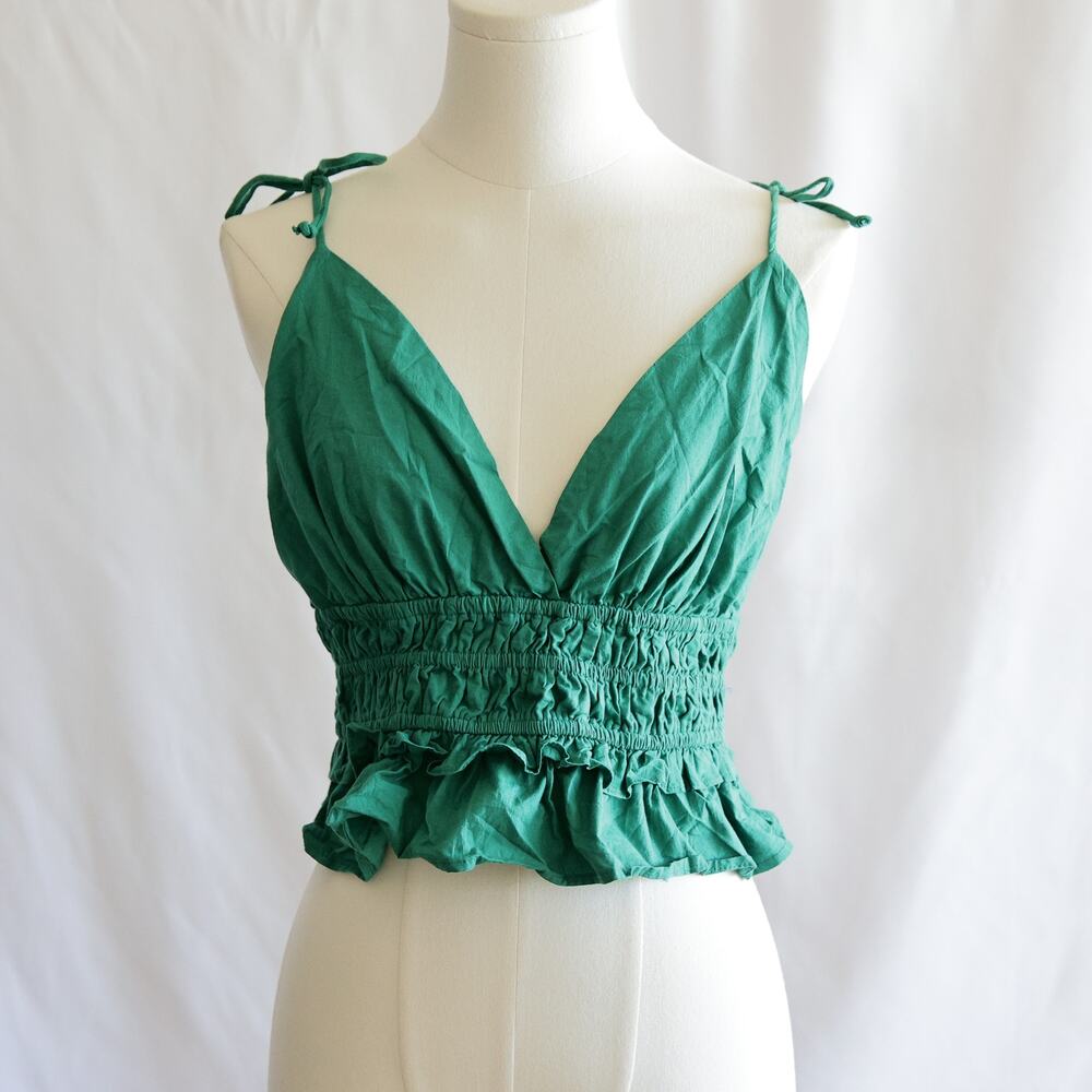 Sim and Sam Green Cotton Boho ruffle Tank size L